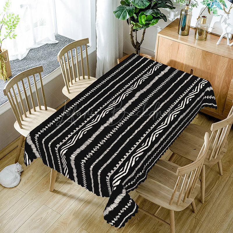 Lofaris Black and White Geometric Rectangle Tablecloth for Modern Minimalist Contemporary Dining Decor