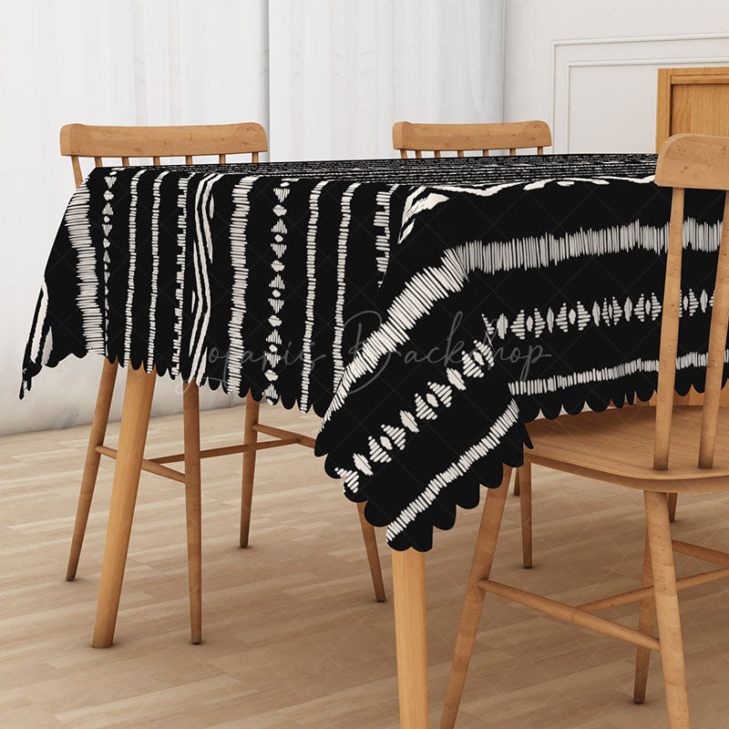 Lofaris Black and White Geometric Rectangle Tablecloth for Modern Minimalist Contemporary Dining Decor