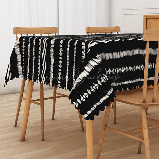 Lofaris Black and White Geometric Rectangle Tablecloth for Modern Minimalist Contemporary Dining Decor