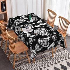 Lofaris Black and White Glowing Heart Butterfly Rectangle Tablecloth High Contrast Neon Pattern Modern Valentine Decor