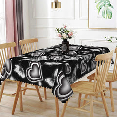 Lofaris Black and White Glowing Heart Butterfly Rectangle Tablecloth High Contrast Neon Pattern Modern Valentine Decor