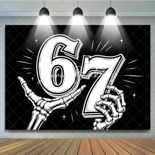 Lofaris Black and White Gothic Skeleton Hands 7th Birthday Backdrop Edgy Celebration Party Decor for Adult Milestones