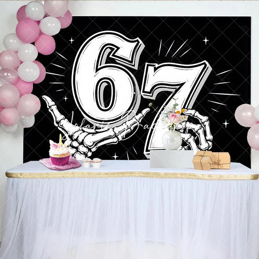 Lofaris Black and White Gothic Skeleton Hands 7th Birthday Backdrop Edgy Celebration Party Decor for Adult Milestones