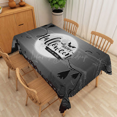 Lofaris Black and White Halloween Rectangle Tablecloth with Bats Moon for Gothic Spooky Party Decor