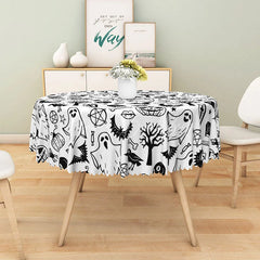 Lofaris Black and White Halloween Round Tablecloth with Cute Ghost Pattern for Modern Spooky Party Decor