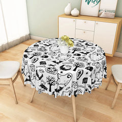 Lofaris Black and White Halloween Round Tablecloth with Cute Ghost Pattern for Modern Spooky Party Decor