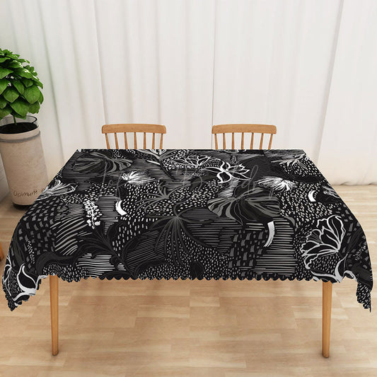 Lofaris Black and White Hawaiian Rectangle Tablecloth Tropical Plants at Night for Modern Moody Decor