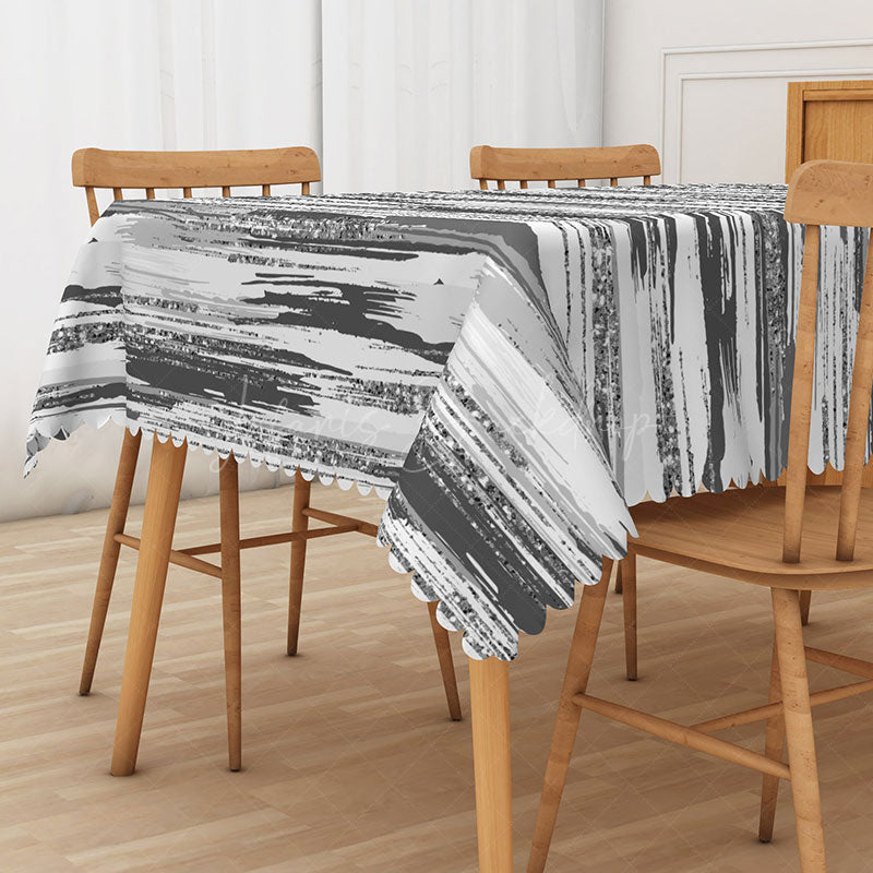 Lofaris Black and White Ink Wash Abstract Rectangle Tablecloth for Modern Zen Minimalist Dining Decor