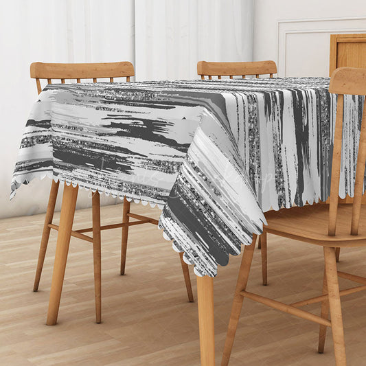 Lofaris Black and White Ink Wash Abstract Rectangle Tablecloth for Modern Zen Minimalist Dining Decor