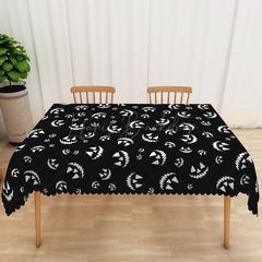 Lofaris Black and White Jack O’ Lantern Halloween Rectangle Tablecloth for Modern Spooky Gothic Party Decor