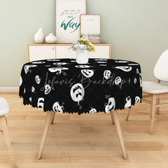 Lofaris Black and White Jack-o’-Lantern Halloween Round Tablecloth for Modern Spooky Gothic Decor