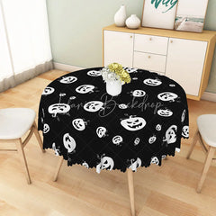 Lofaris Black and White Jack-o’-Lantern Halloween Round Tablecloth for Modern Spooky Gothic Decor
