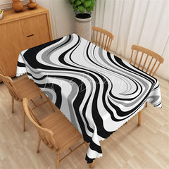 Lofaris Black and White Liquid Swirl Rectangle Tablecloth Grey Abstract Flowing Marble Table Cover Decor