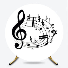 Lofaris Black and White Music Notes Round Backdrop Elegant Treble Clef Birthday Musician or Choir Party Photo Prop