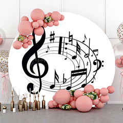 Lofaris Black and White Music Notes Round Backdrop Elegant Treble Clef Birthday Musician or Choir Party Photo Prop