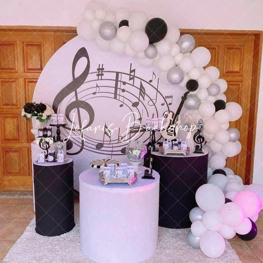 Lofaris Black and White Music Notes Round Backdrop Elegant Treble Clef Birthday Musician or Choir Party Photo Prop