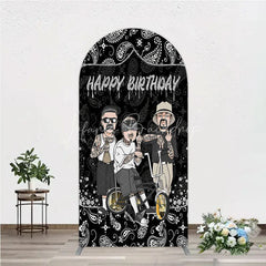 Lofaris Black and White Paisley Happy Birthday Arch Backdrop Kit Urban Chicano Style Party Decor for Men