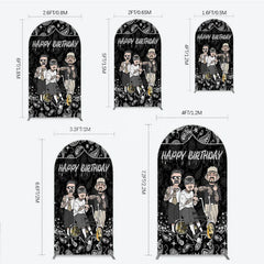 Lofaris Black and White Paisley Happy Birthday Arch Backdrop Kit Urban Chicano Style Party Decor for Men