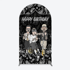 Lofaris Black and White Paisley Happy Birthday Arch Backdrop Kit Urban Chicano Style Party Decor for Men