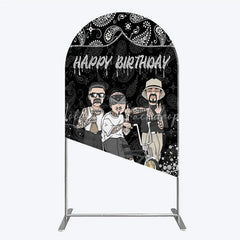 Lofaris Black and White Paisley Happy Birthday Arch Backdrop Kit Urban Chicano Style Party Decor for Men