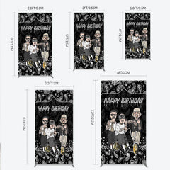 Lofaris Black and White Paisley Happy Birthday Rectangle Backdrop Kit Urban Chicano Style Party Decor for Men