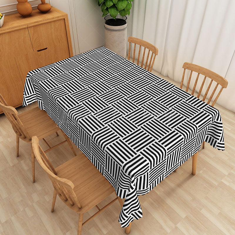 Lofaris Black and White Plaid Rectangle Tablecloth Modern Farmhouse Line Pattern for Kitchen Dining Decor