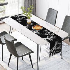 Lofaris Black and White Silhouette Table Runner with Birds on Branches for Modern Minimalist Dining Decor