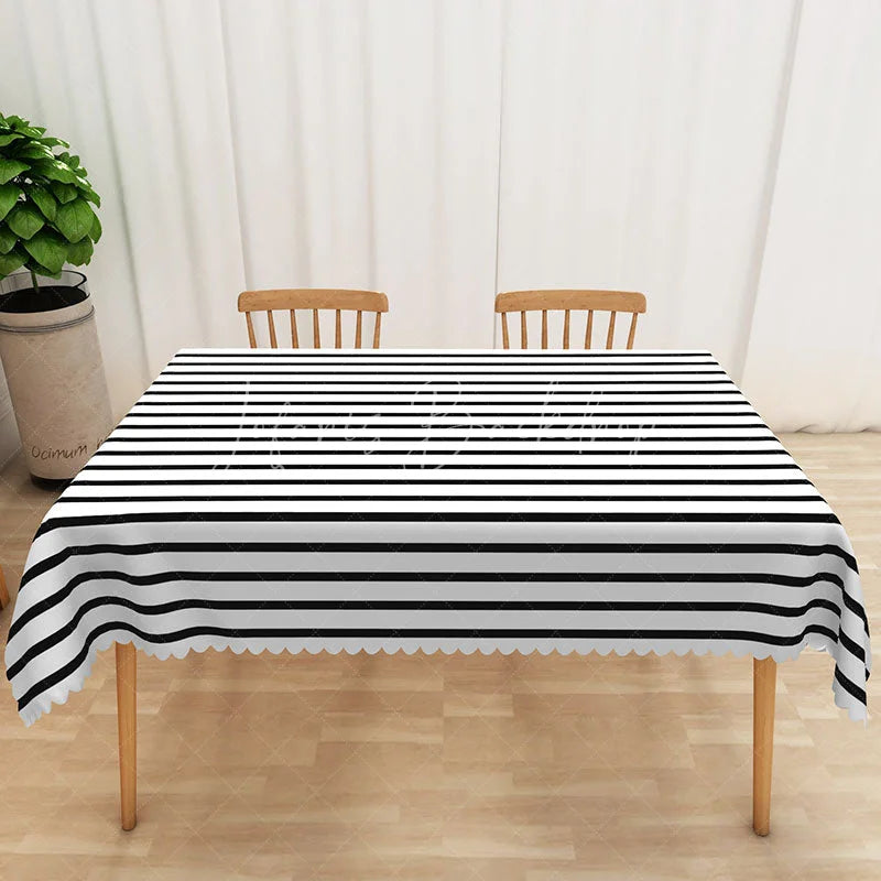 Lofaris Black and White Striped Rectangle Tablecloth Modern Bold Vertical Stripe Table Cover Halloween Party Home Decor