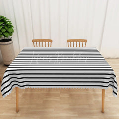 Lofaris Black and White Striped Rectangle Tablecloth Modern Bold Vertical Stripe Table Cover Halloween Party Home Decor