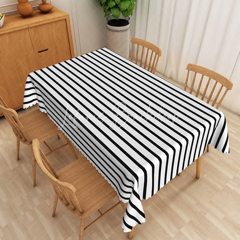 Lofaris Black and White Striped Rectangle Tablecloth Modern Bold Vertical Stripe Table Cover Halloween Party Home Decor
