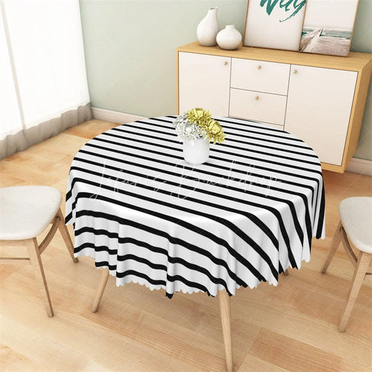 Lofaris Black and White Striped Round Tablecloth Bold Modern Pattern Table Cover for Halloween Party