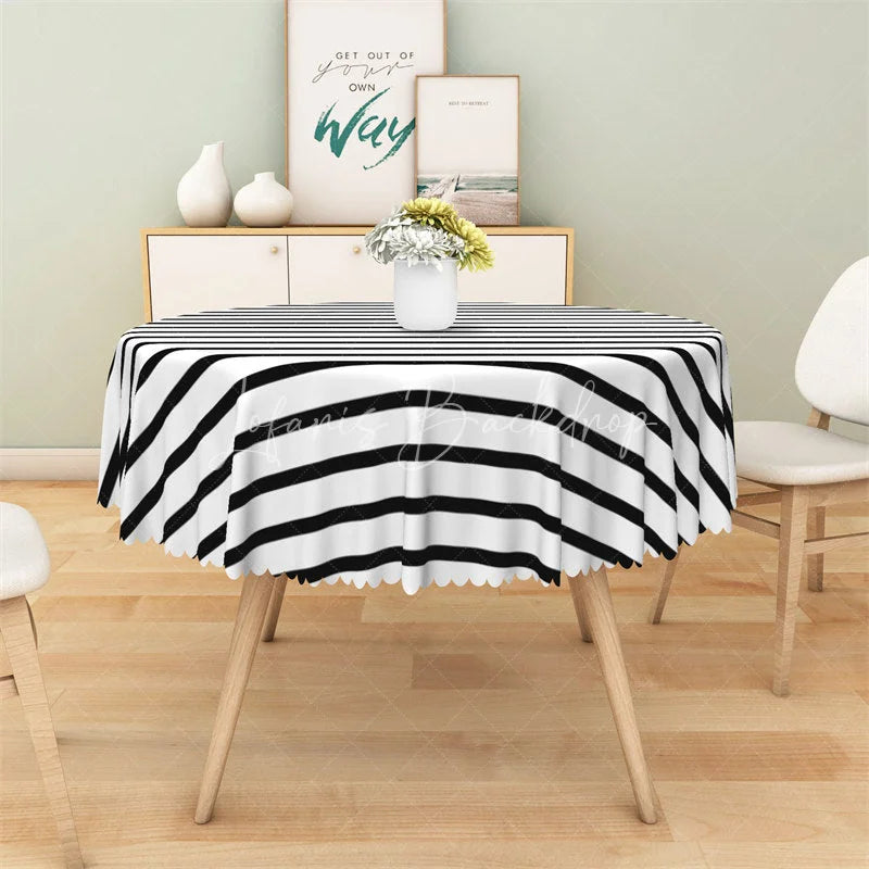 Lofaris Black and White Striped Round Tablecloth Bold Modern Pattern Table Cover for Halloween Party
