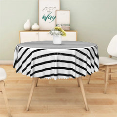 Lofaris Black and White Striped Round Tablecloth Bold Modern Pattern Table Cover for Halloween Party