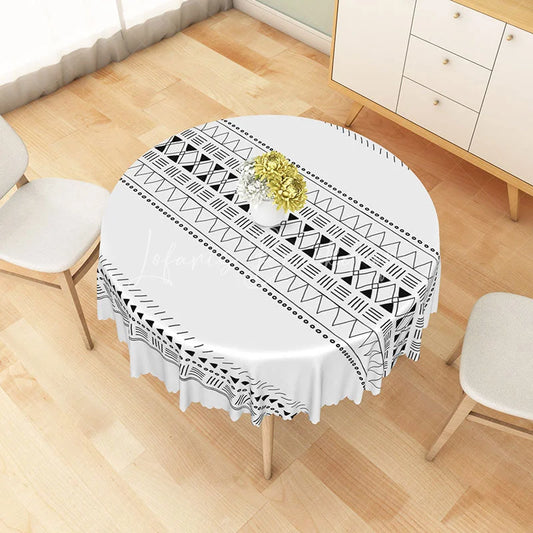 Lofaris Black and White Tribal Geometric Round Tablecloth Minimalist Ethnic Pattern for Modern Home Decor