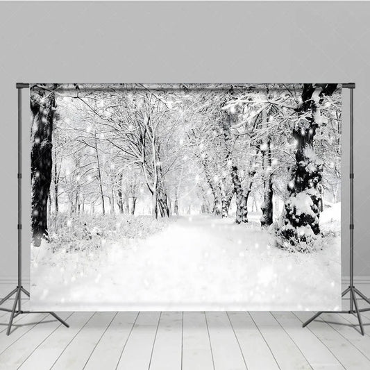 Lofaris Black and White Winter Forest Combo Set Backdrop Snowy Path Through the Trees Moody Holiday Photo Scene