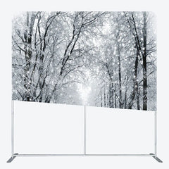 Lofaris Black and White Winter Forest Double-Sided Tension Fabric Backdrop Snowy Trees Path Holiday Photo Booth