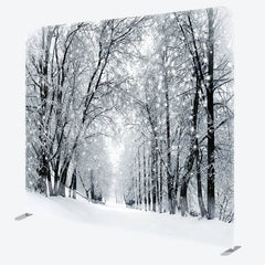 Lofaris Black and White Winter Forest Double-Sided Tension Fabric Backdrop Snowy Trees Path Holiday Photo Booth