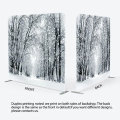 Lofaris Black and White Winter Forest Double-Sided Tension Fabric Backdrop Snowy Trees Path Holiday Photo Booth