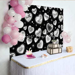 Lofaris Black and White Y2K Glitter Heart Pattern Birthday Backdrop Sparkling Elegant Party Celebration Decor