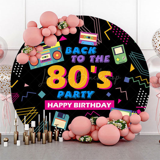 Lofaris Black Back To The 80s Round Birthday Party Backdrop