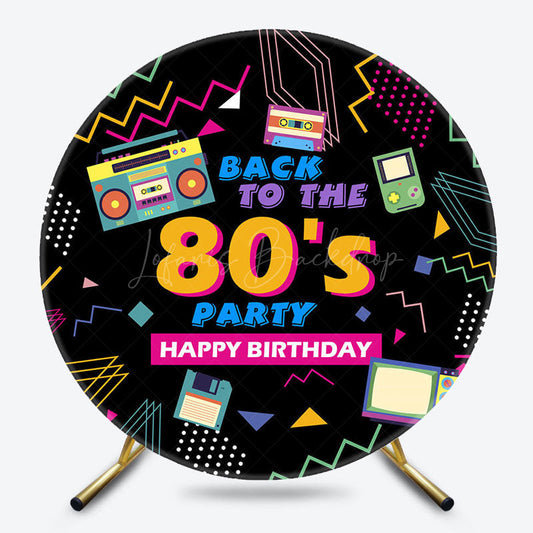 Lofaris Black Back To The 80s Round Birthday Party Backdrop