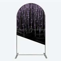 Lofaris Black Background with Lavender Glitter Sparkling Shimmering Round Top Arch Backdrop Elegant Celebration Party Decor