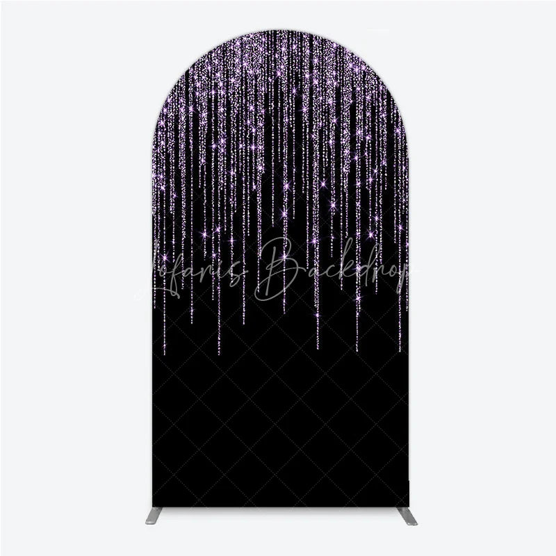 Lofaris Black Background with Lavender Glitter Sparkling Shimmering Round Top Arch Backdrop Elegant Celebration Party Decor
