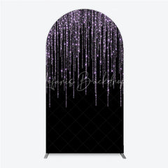 Lofaris Black Background with Lavender Glitter Sparkling Shimmering Round Top Arch Backdrop Elegant Celebration Party Decor