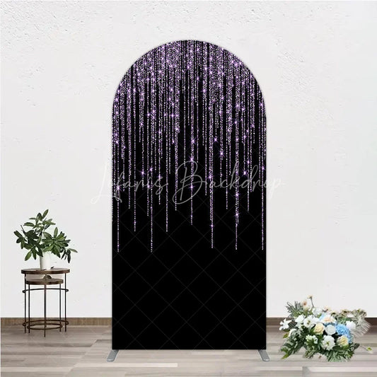 Lofaris Black Background with Lavender Glitter Sparkling Shimmering Round Top Arch Backdrop Elegant Celebration Party Decor