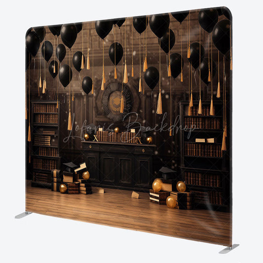 Lofaris Black Balloons Graduation Square Tension Backdrop