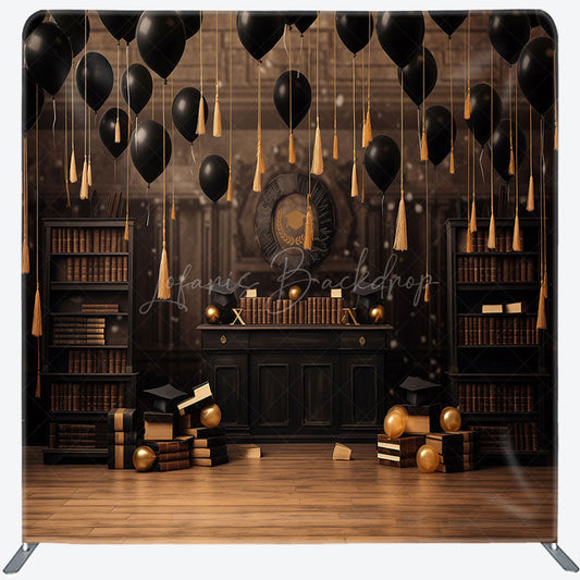 Lofaris Black Balloons Graduation Square Tension Backdrop