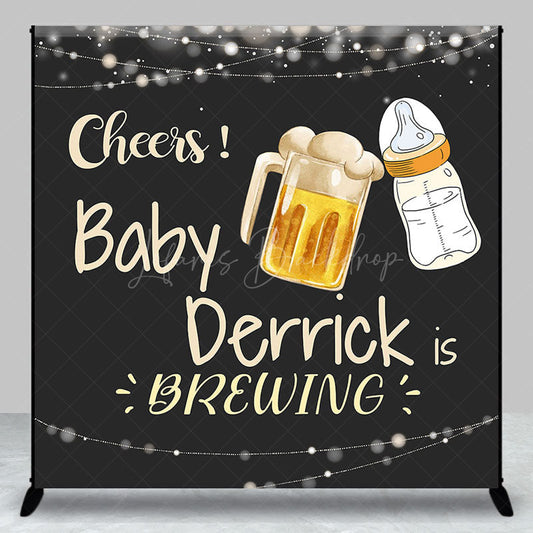 Lofaris Black Beer Cheers Custom Name Baby Shower Backdrop