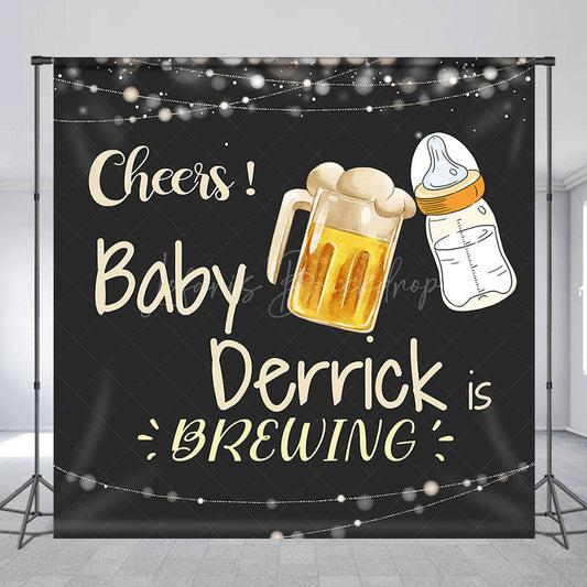 Lofaris Black Beer Cheers Custom Name Baby Shower Backdrop