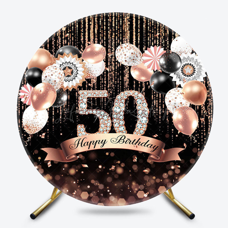 Lofaris Black Bokeh Balloons Round 50th Birthday Backdrop